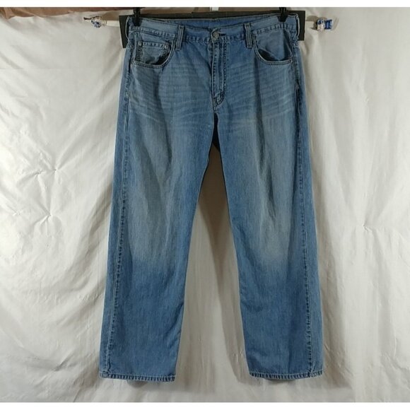 Levi Strauss 569 Men's Blue Straight Leg Distressed 100% COTTON Jeans Size 36x32 - Picture 1 of 12